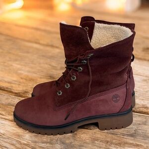 Timberland Courmayeur 6 Inch Shearling Lined Boots Burgundy Women’s 8.5